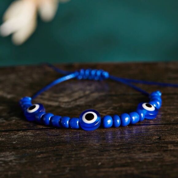 2 pc. Turkish Evil Eye Friendship Blue White Beads Bracelets - Picture 4 of 9